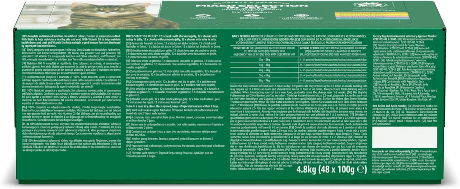 Amazon Grain Free Mokré krmivo pro kočky pro dospělé kočky Smíšený výběr v želé 4,8 kg (48 balení po 100 g)