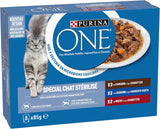 PURINA ONE | BIFENSIS | Krmivo pro sterilizované dospělé kočky | Podporuje kočičí vitalitu, kosti, svaly a klouby | V omáčce | Kapsičky s kachnou, sardinky, hovězí maso, čerstvost | 1 kus (8 x 85 g)