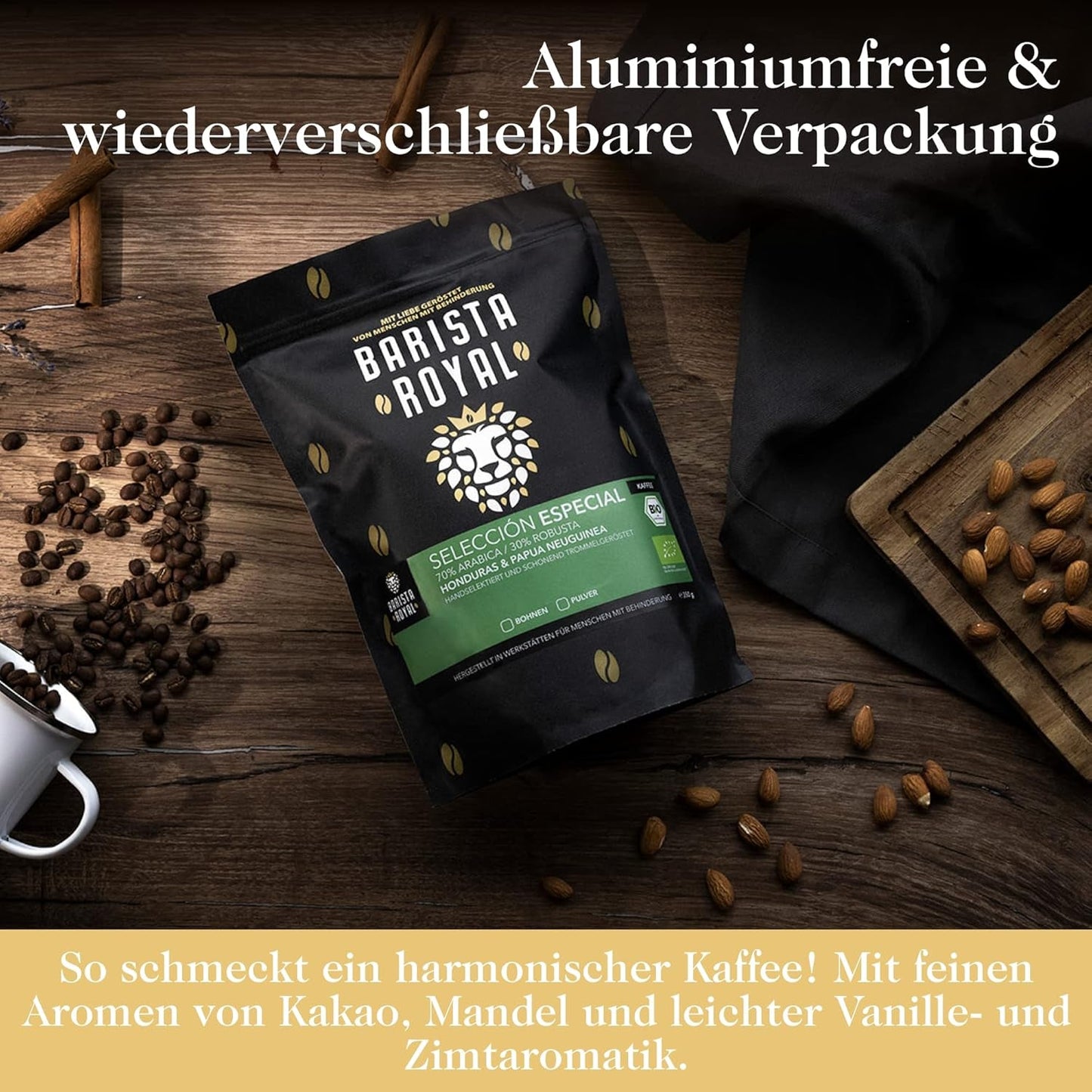 BARISTA ROYAL Bio Kaffeebohnen 1kg "Speciální výběr" | Frische Kaffeebohnen direkt gehandelt | 70% Arabica, 30% Robusta Kaffee ganze Bohnen | Ideální pro plně automatické a filtrační stroje