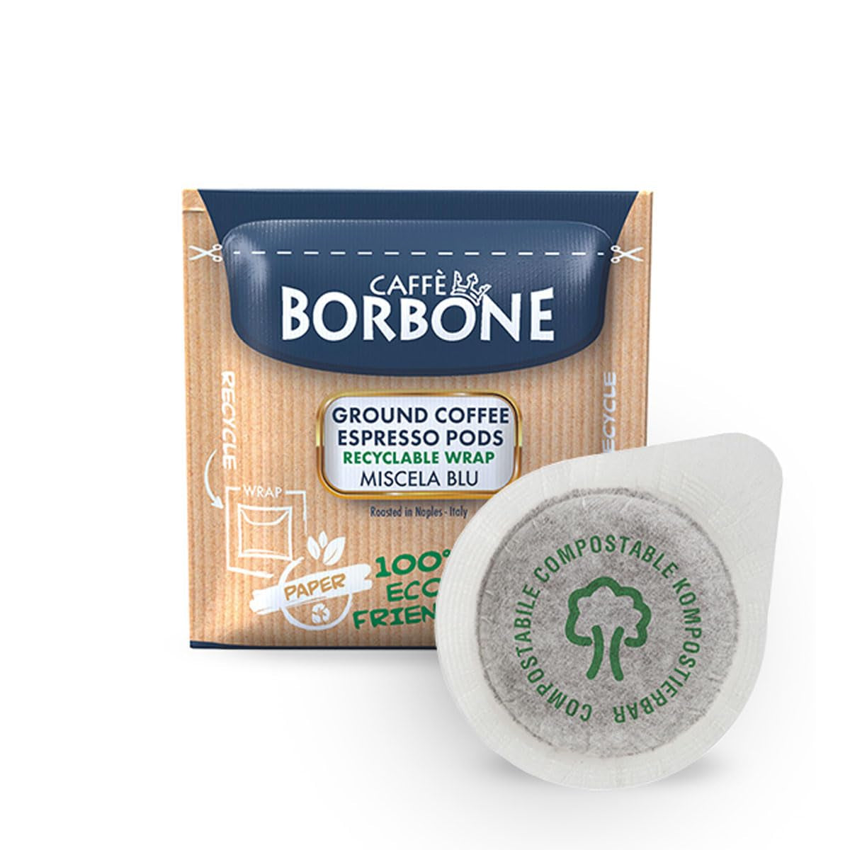 Kompostovatelné kávové polštářky Caffè Borbone, modré Kaffeemischung - 50 podložek - kompatibilní s papírovými podložkami ESE System 44 mm