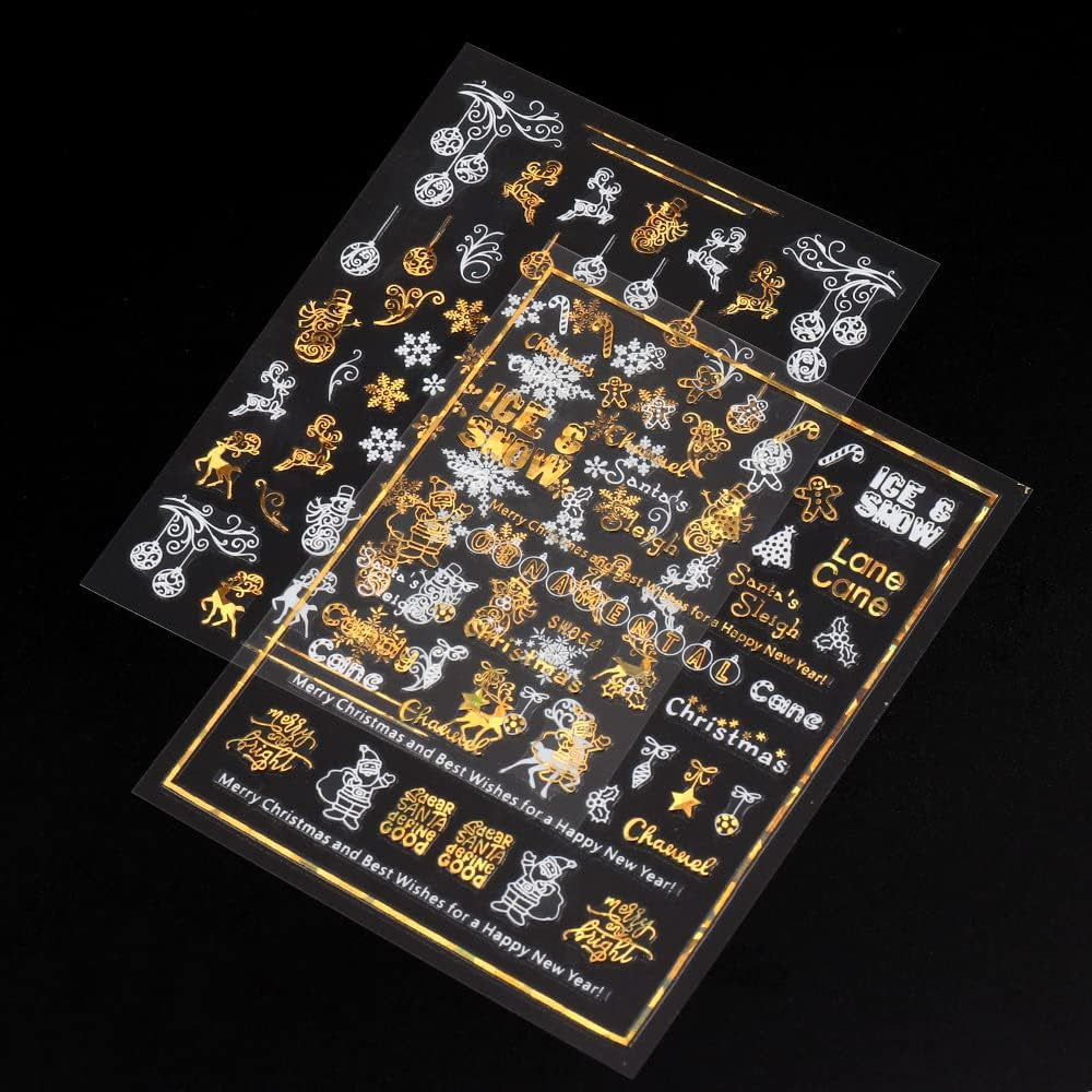 9 Blatt Nagelsticker Weihnachten Nagelaufkleber Selbtklebend Weiß Rentier Schneemann Samolepka na nehty Dekoration Nageldesign Zubehör