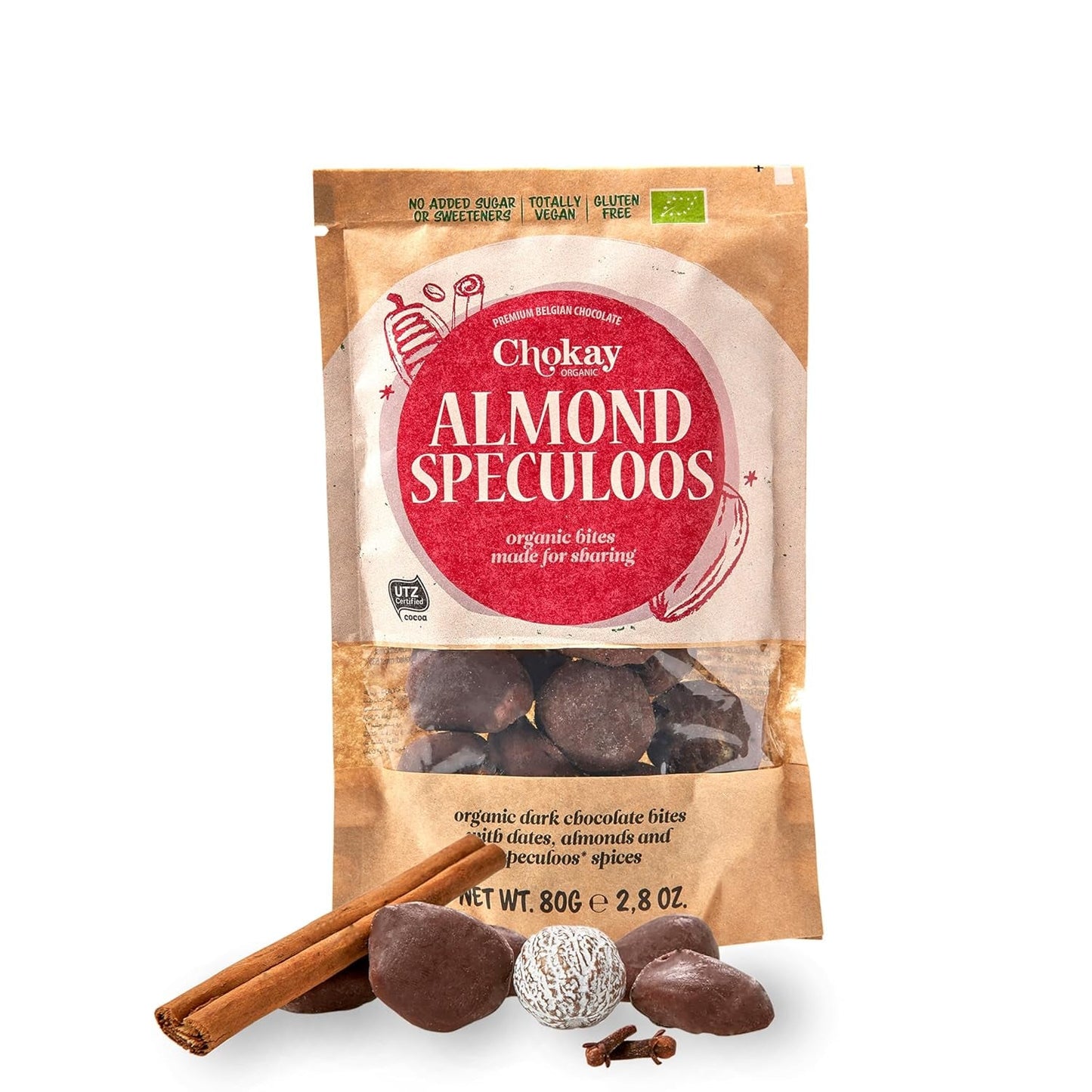 Bio Bites - skořicové mandle a tmavé belgické čokoládové mandle / bez přidaného cukru, bez sladidel / veganské a Fair Trade / 1 x 85 g