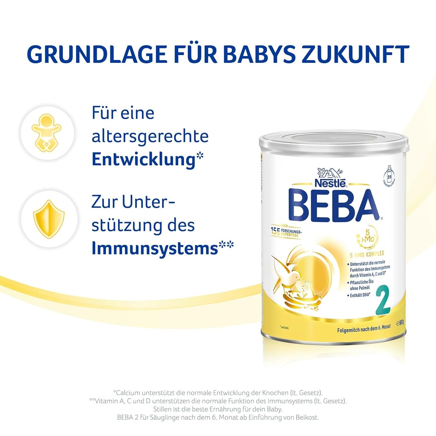 BEBA 2 - Pokračovací mléko po 6 měsících, s 5 HMO komplexem, obsah bílkovin odpovídající věku, bez laktózy, bez palmového tuku, bez rybího tuku, dětská výživa, sušené dětské mléko, balení 3 ks (3 x 800 g)