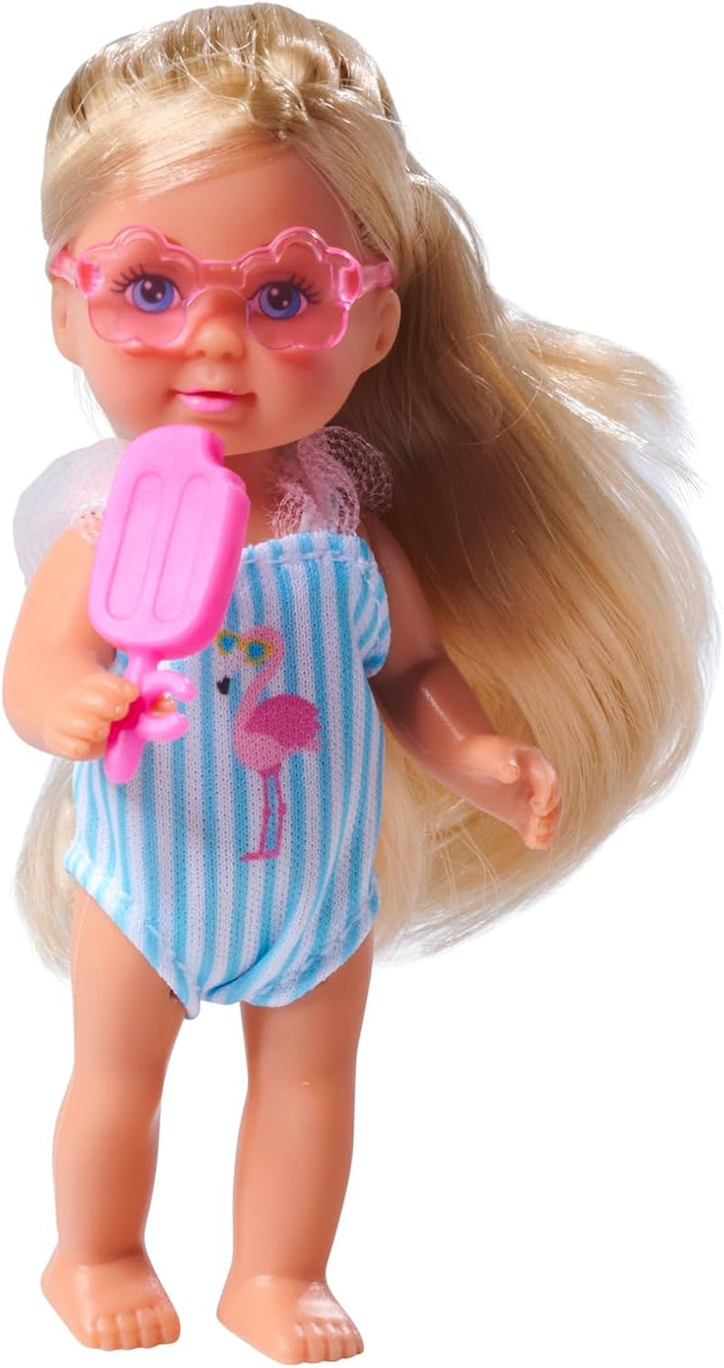 Simba Evi Love Travel, 2 různé modely, bude doručena pouze jedna položka, panenka v kufru na kolečkách, nosí nařasené plavky, obsahuje sluneční brýle a zmrzlinu, 12 cm, věk 3+
