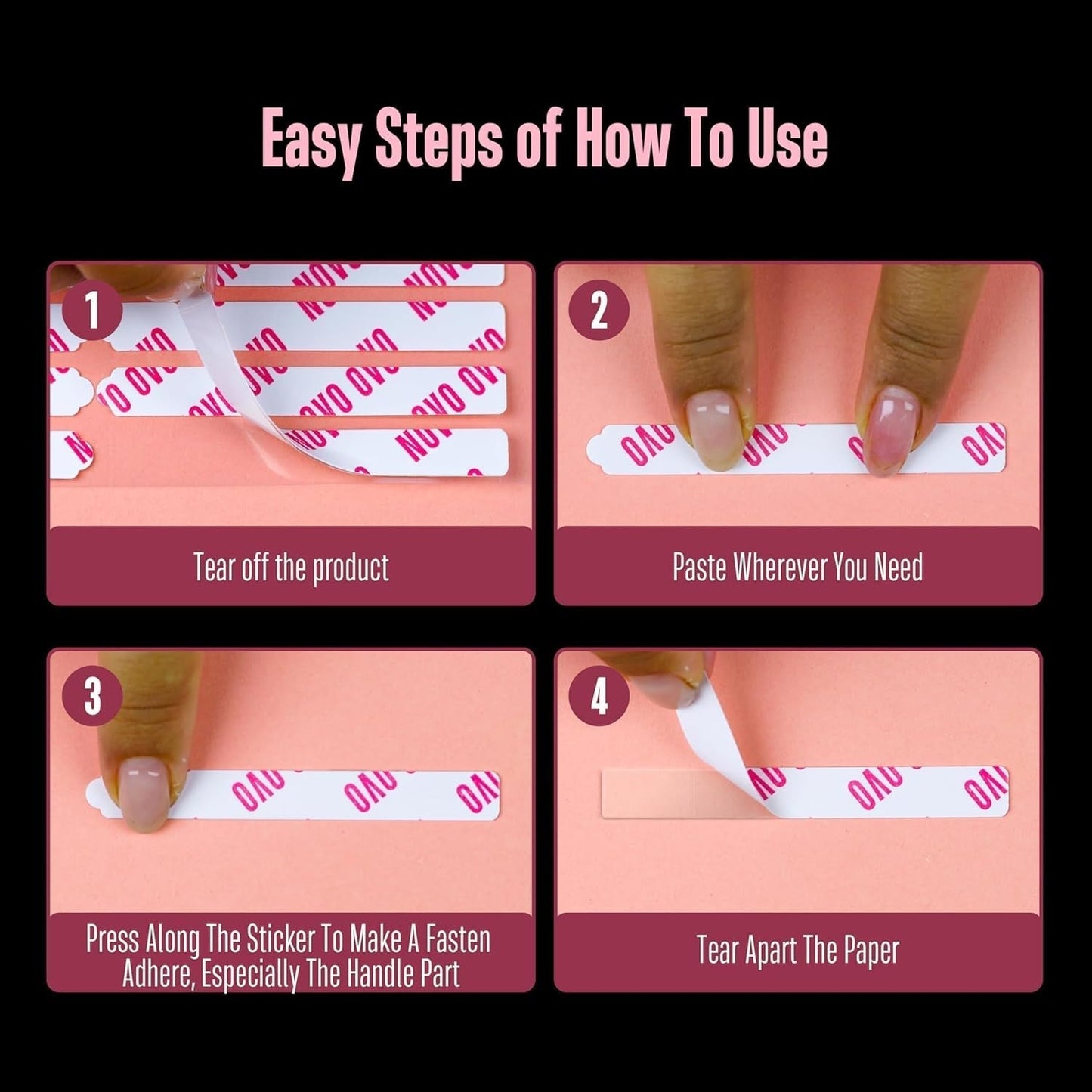 NOVO OVO 360 ks Snadné odtržení Přitisknout na displej na nehty Lepicí list Průhledný oboustranný Nail Art Příloha/balení/skladování/cvičení/příslušenství, 30ks x 12 listů