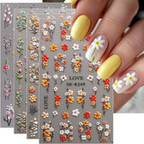 JMEOWIO 3D Nálepka na nehty Blumen Nálepka na nehty Selbstklebend Nagelaufkleber 5D Stereoskopický Herbst Blumen Dekoration Nageldesign Zubehör 4 Blatt