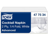 Tork koktejlové bílé ubrousky, 1/4-násobné, 2-vrstvé, 24 cm × 24 cm, 200 ubrousků, 477534