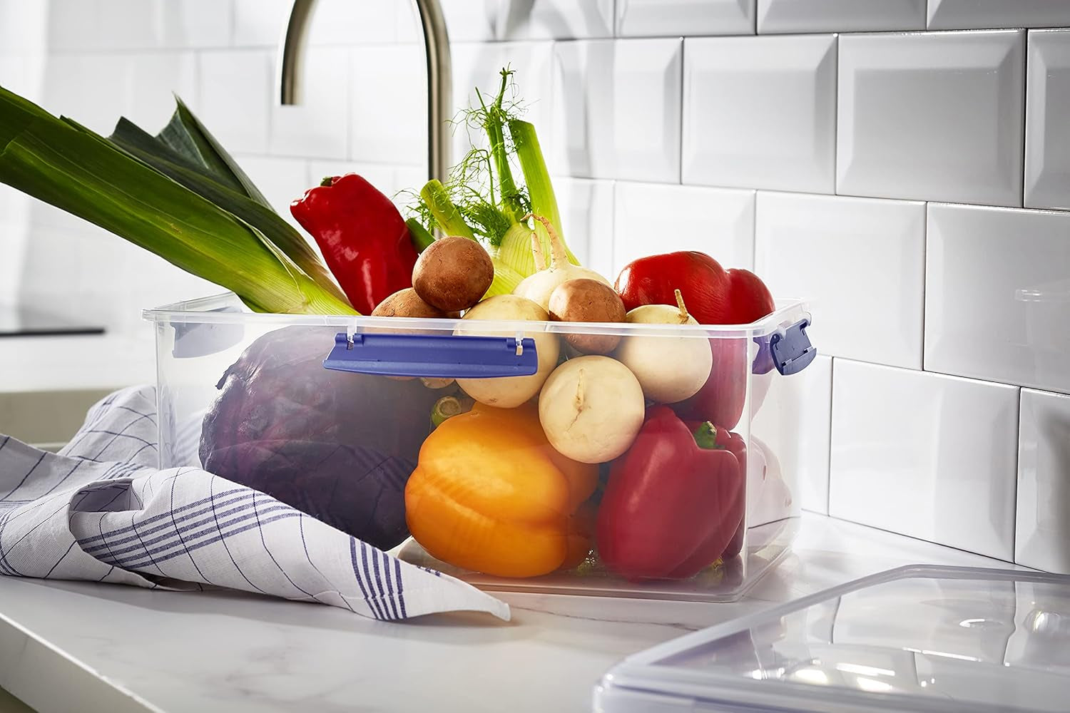 Dóza na skladování potravin KLIP IT System | 9,67 l | stohovatelná a vzduchotěsná skladovací dóza s víkem, vhodná do chladničky/mrazáku | Plast bez BPA | modré klipy | 1 kus (balení 4 ks) Naty Shop boxy na skladování potravin