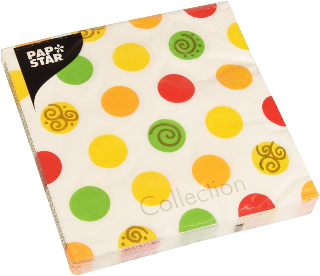 Papstar 11374 kapesníčky 1-karton 10 X 20 kusů, 3 vrstvy, 1/4-násobný, 33 X 33 cm "Kuličky"