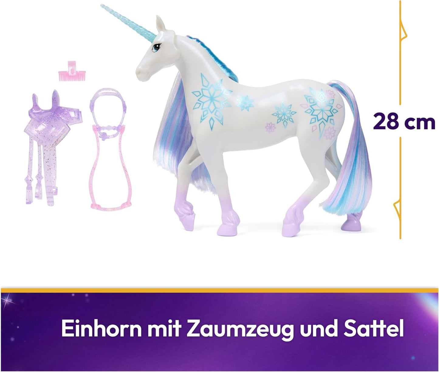 Unicorn Academy Unicorn Glacier – 28 cm vysoký, Laylin originální Netflix Unicorn se skutečnou hřívou a ocasem, odnímatelnou uzdou, sedlem a kartáčem, pro děti od 4 let