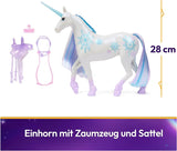 Unicorn Academy Unicorn Glacier – 28 cm vysoký, Laylin originální Netflix Unicorn se skutečnou hřívou a ocasem, odnímatelnou uzdou, sedlem a kartáčem, pro děti od 4 let