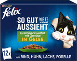 Felix So gut wie es aussieht Katzenfutter nass v Gelee, Sorten-Mix, 6er Pack (6 x 12 Beutel à 85 g)
