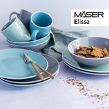 MÄSER 931844 Moderní sada nádobí řady Elissa pro 6, modrá s bílým okrajem, 24dílná kombinovaná sada, keramika