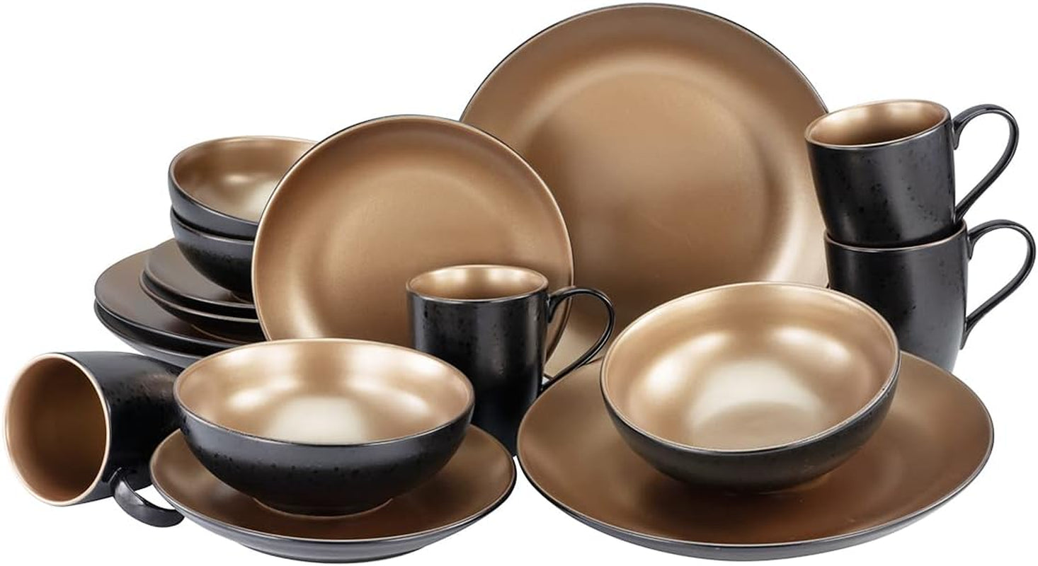 CreaTable, 23598, GLAMOUR Series – zlatá, 16dílná sada nádobí, porcelánová kombinovaná služba, vhodné do myčky a mikrovlnné trouby, kvalitní výroba