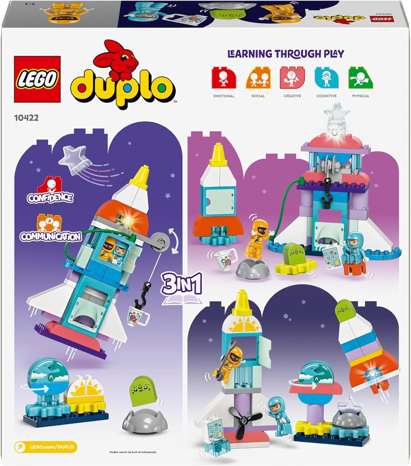Raketoplán LEGO DUPLO 3 v 1 Spousta dobrodružných vesmírných sad Hračka s raketou pro děti Stavební vědecká hračka Dárek pro motorické dovednosti pro raný vývoj pro 3 roky 10 422 stavebnic Beuche den LEGO-Store