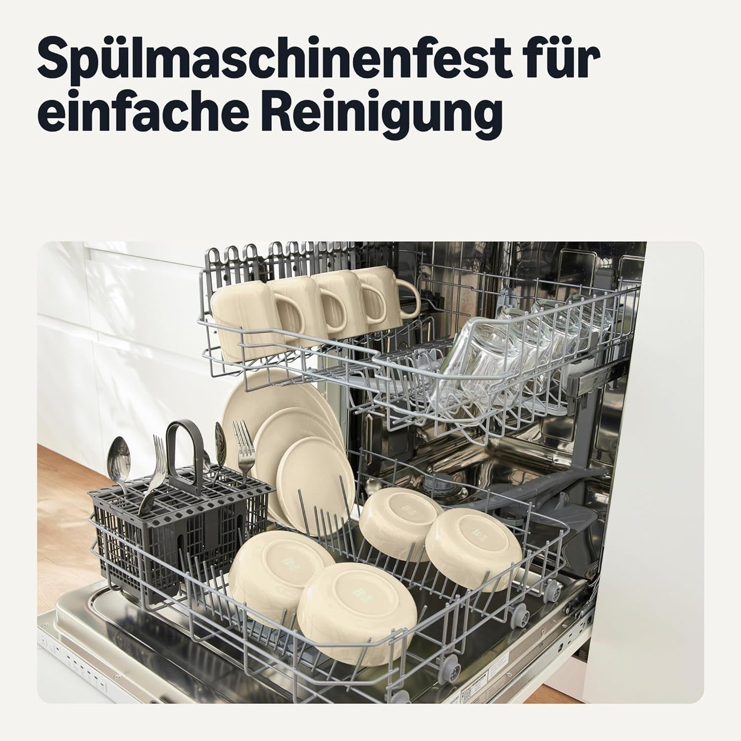 Sada nádobí z glazované kameniny Amazon Basics, 18 kusů, 6 kompletních sad, lze mýt v myčce, slonovina