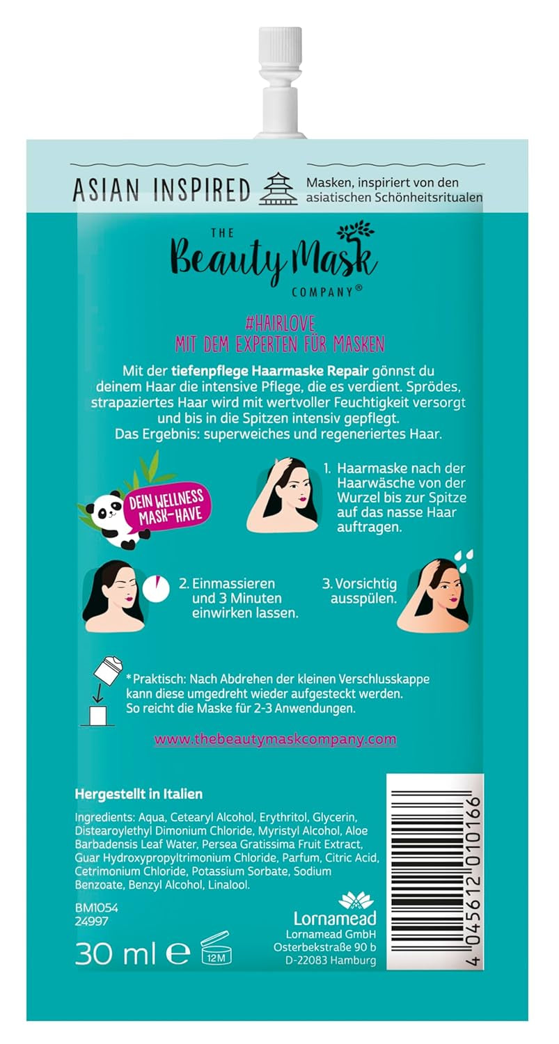 The Beauty Mask Company Repair Boost Hair Mask 30 ml, hloubková péče pro křehké a poškozené vlasy (1 sáček) Maska na vlasy Naty Shop
