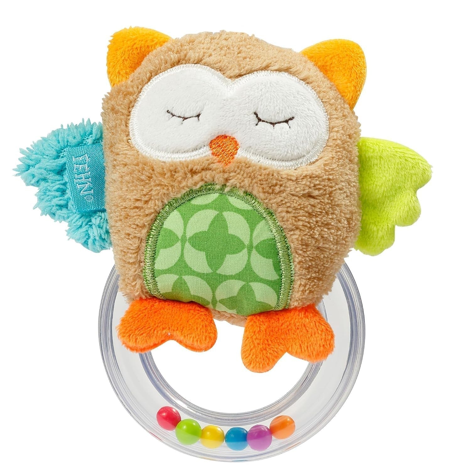Fehn Octopus Toy Ring Bell - chrastítko, pískání, pohybová hračka - plyšová hračka pro miminka s měkkou látkou - hračka pro miminka a batolata od 0 a více měsíců Hračky pro miminka Naty Shop Owl
