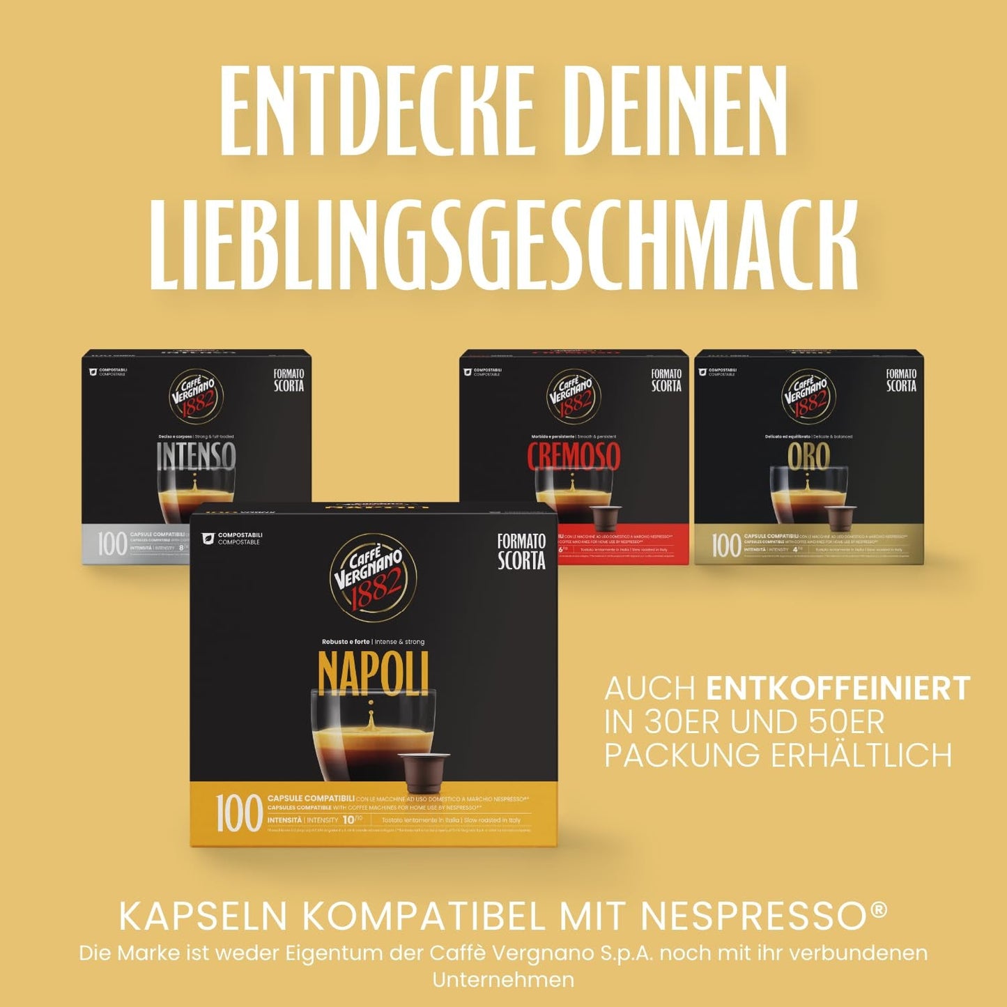 Caffè Vergnano 1882 – Èspressokompostierbare Kaffeekapseln, Compatible Mit Nespresso, Napoli – Packung Enthält 100 Kapseln