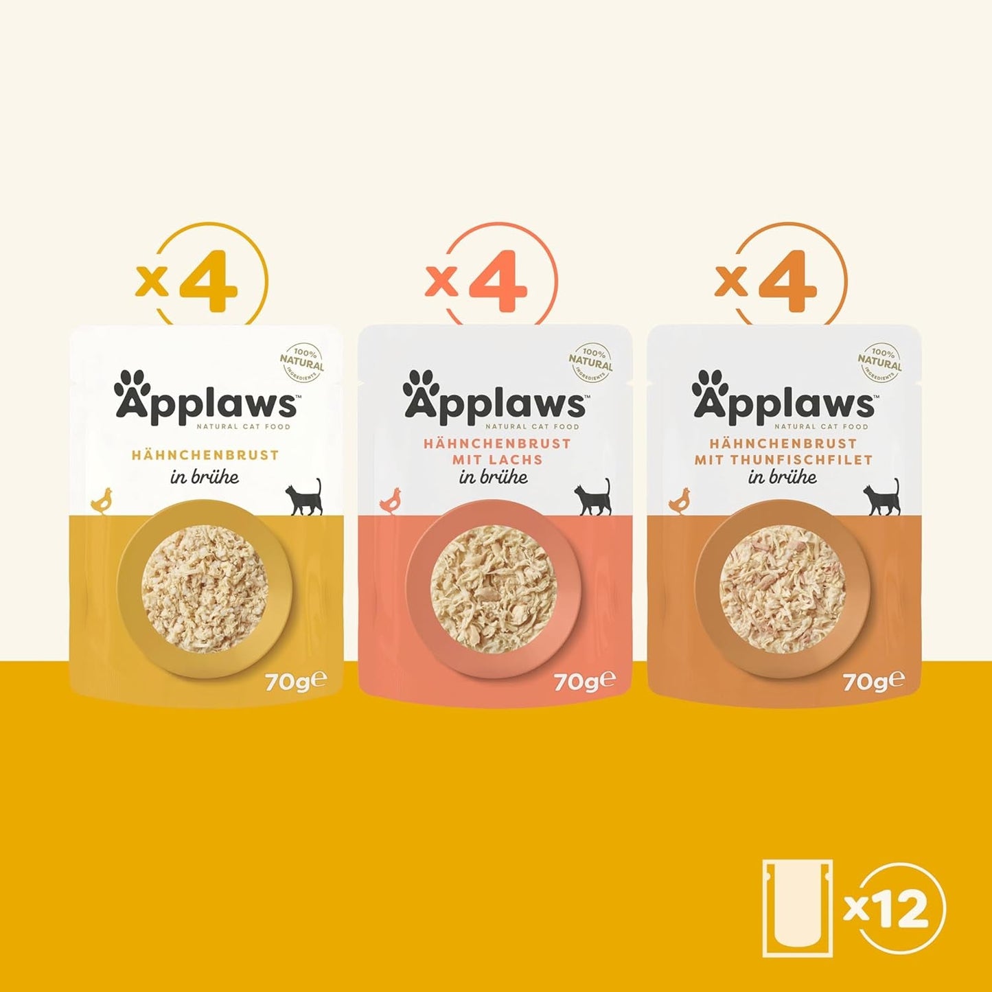 Applaws Natural Mokré krmivo pro kočky Sáčky Více balení kuřecí vývar Výběr - 12 sáčků x 70 g