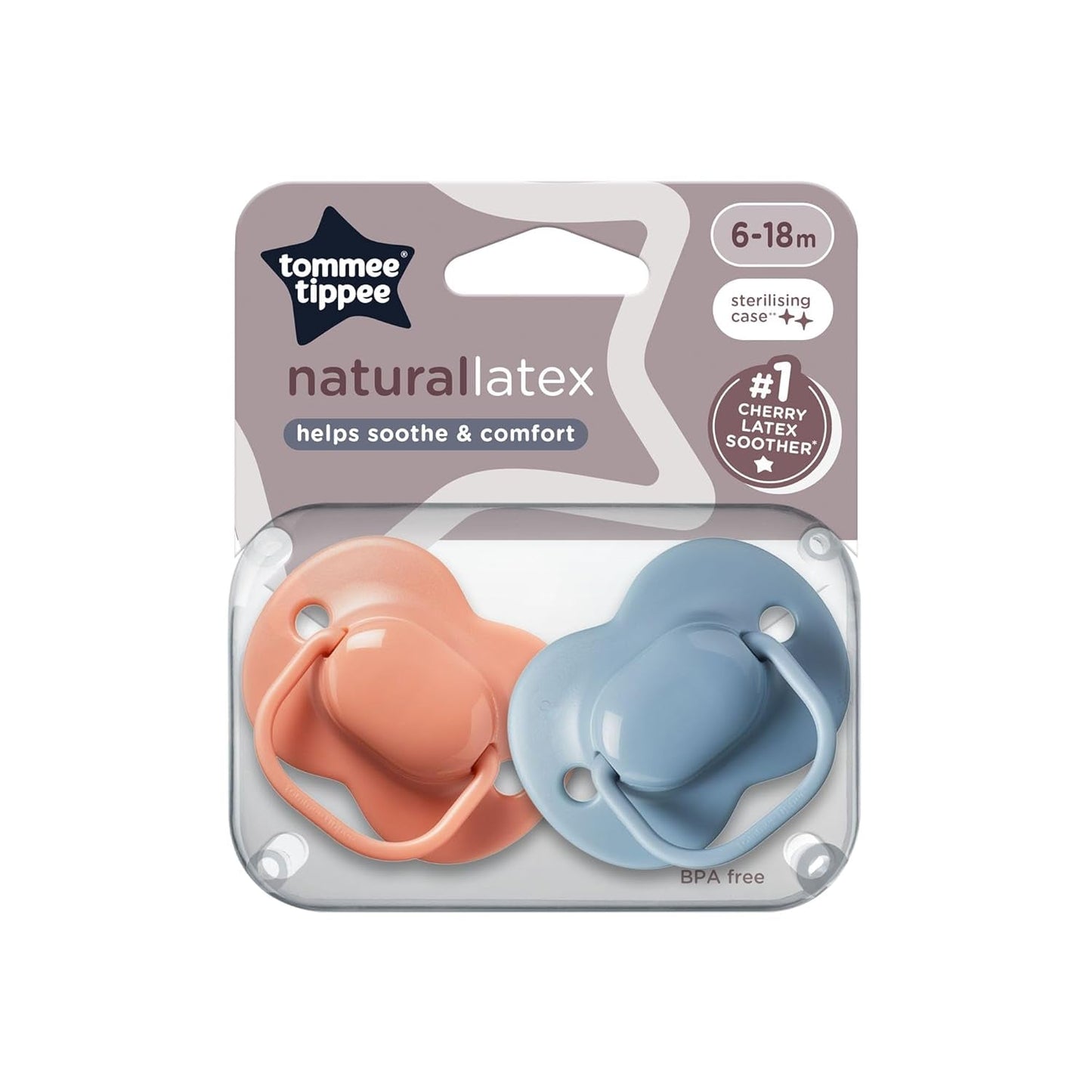 Tommee Tippee Cherry Latexové dudlíky 0-6 měsíců 2 balení Dudlíky 100% přírodní latex sáčky