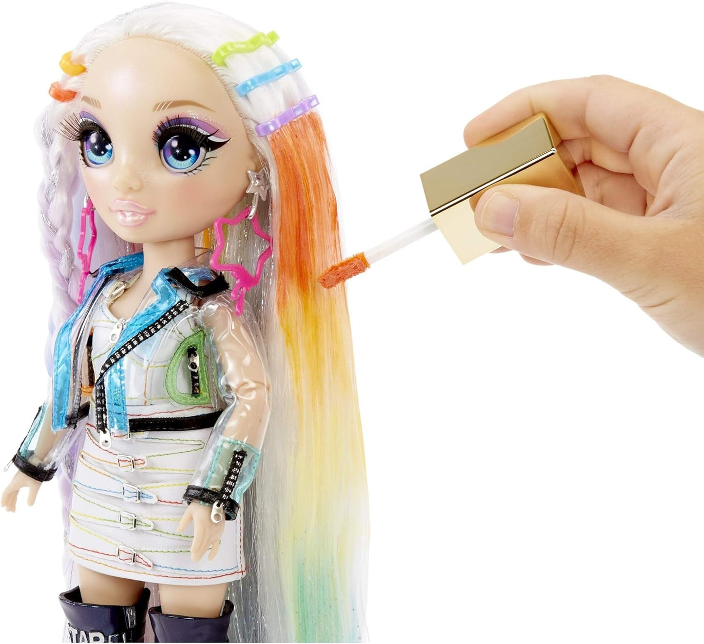 Vlasové studio Rainbow High - Exkluzivní herní sada pro panenku Amaya Raine s dlouhými vlasy pro styling - Obsahuje omyvatelnou křídu na vlasy, kartáč na vlasy, doplňky - Dárek pro děti od 6 let