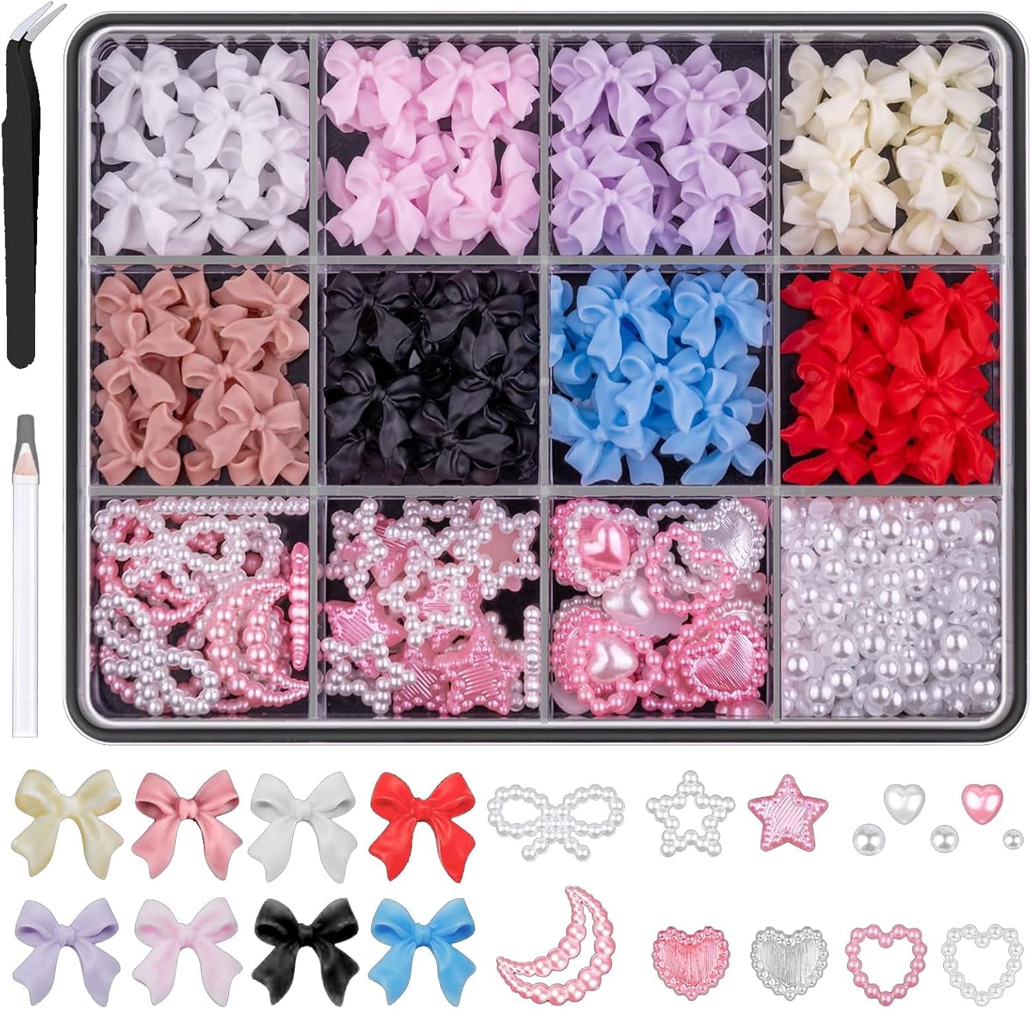 500 ks 3D Nägel Charm Schleifen Charms Nägel Nail Art Charms Schleife Nagel Charms Nägel Nail Art Schleifen Nageldekorationen Mit Aufnahmewerkzeug Für Frauen Und Mädchen Nagel-Diy-Zubehör