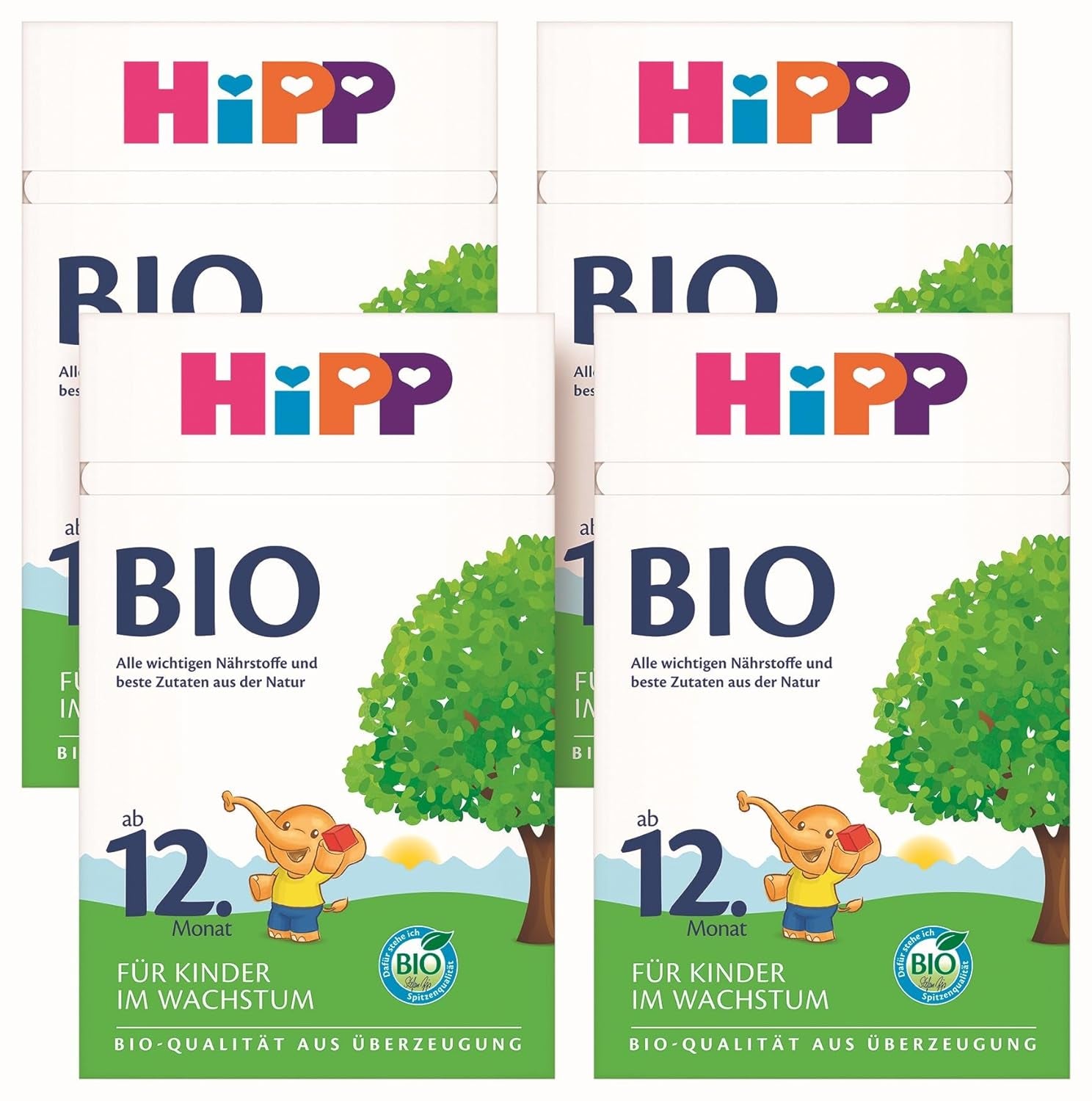 HiPP organické růstové mléko (4 x 600 g) po 12 měsících s vápníkem, železem, vitamínem C a D pro rostoucí batolata, nejlepší bio kvalita