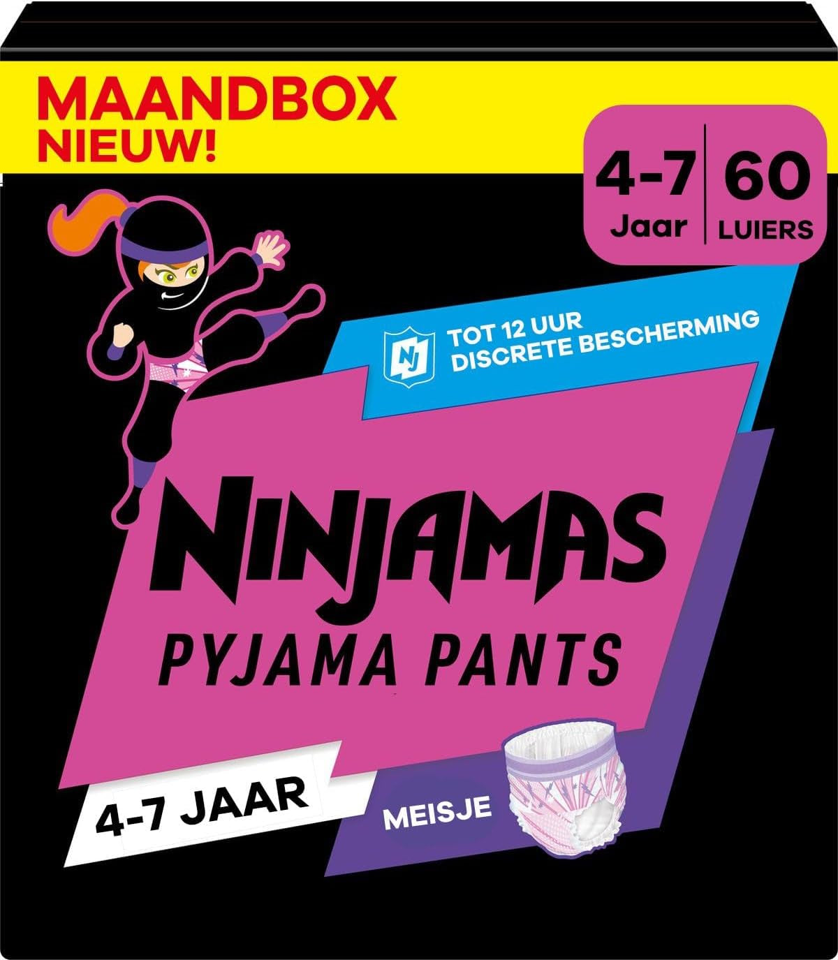 Pampers Pyžamové kalhoty Jednobarevné Srdce 4-7 let 60 Pyžamové kalhoty 17-30 kg Celonoční ochrana proti úniku