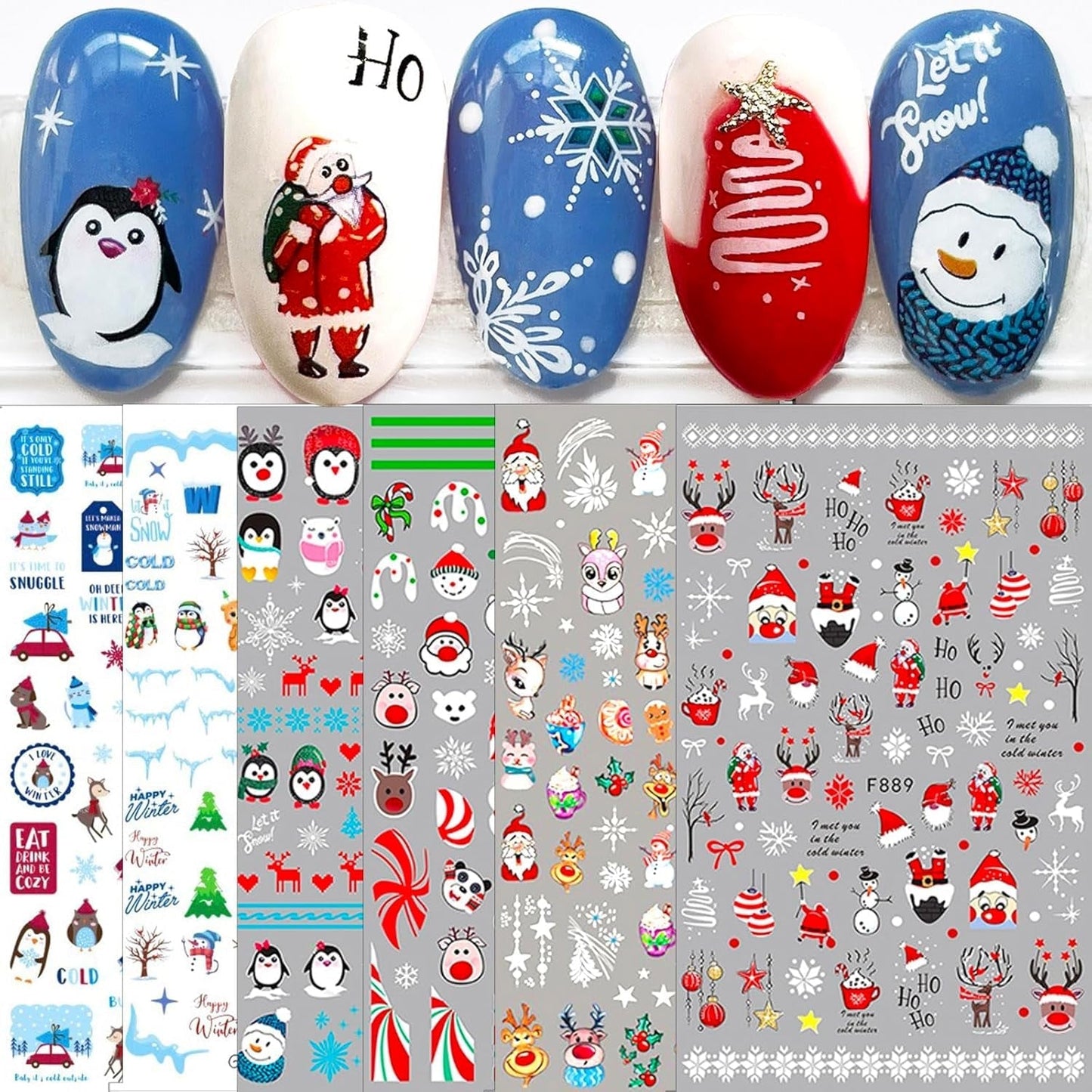 10 Blatt Nagelsticker Weihnachten Nagelaufkleber Selbstklebend Bule White Pine Tree Rentier Samolepka na nehty Dekoration Nageldesign Zubehör