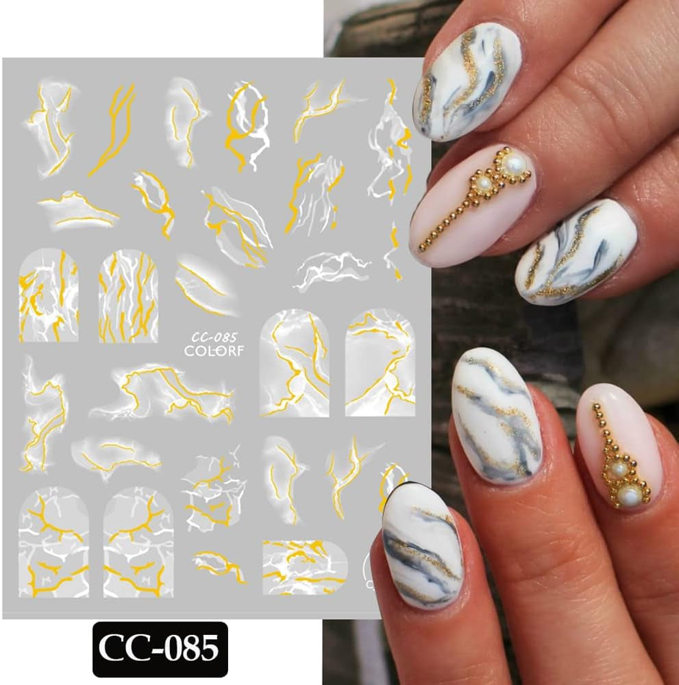 9 Blatt Nagelsticker Französische Spitzenmarmor Nagelaufkleber Selbtklebend Weißes Gold Nail Art Samolepka Dekoration Nageldesign Zubehör