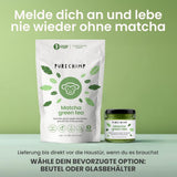 Purechimp Ceremonial Grade Matcha Powder 50g. 100% čistý čajový prášek pěstovaný ve stínu pro latté, nálevy a receptury. Recyklovatelná nádoba. Bohaté na antioxidanty.