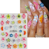 JMEOWIO 3D Nálepka na nehty Colorful Flower Nail Art Nálepka Selbstklebend Nagelaufkleber 5D Stereoskopické Jaro Léto Květinová dekorace Nageldesign Zubehör 4 Blatt