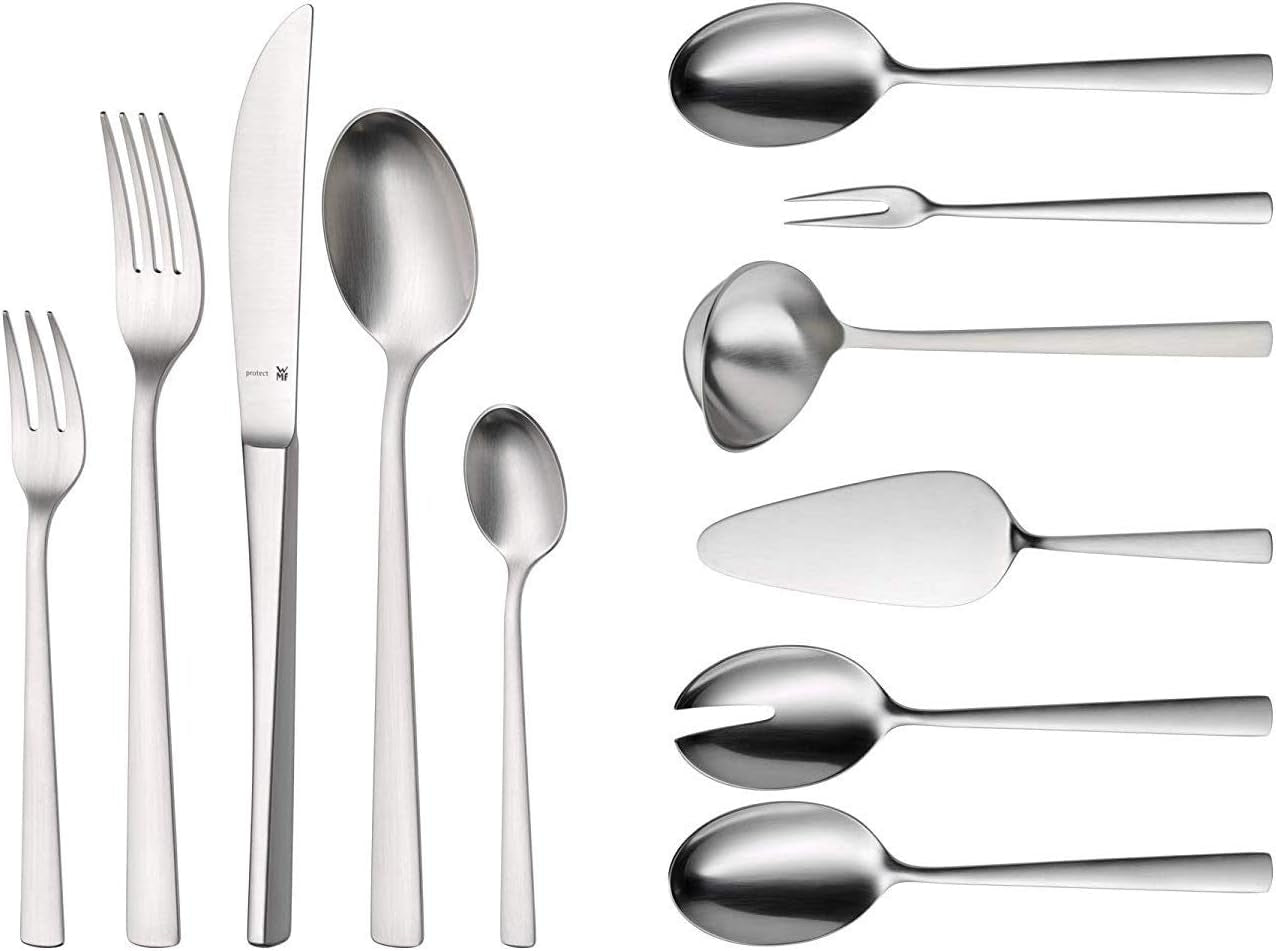 WMF Corvo Besteck Set 12 osob, 66 částí, 60 částí Mit Servierbesteck, Hohlheftmesser, Cromargan Protect Mattiert, Kratzbeständig, Spülmaschinenfest Kitchen Naty Shop
