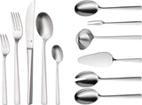 WMF Corvo Besteck Set 12 osob, 66 částí, 60 částí Mit Servierbesteck, Hohlheftmesser, Cromargan Protect Mattiert, Kratzbeständig, Spülmaschinenfest Kitchen Naty Shop