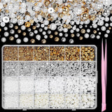 GZMAYUEN 920Pcs Zlatá Stříbrná Perlen s plochým zády pro nehty, Halbrunde Weiße Beige Perlen na nehty, Kleine Halbrunde Perlen s plochým zadním dílem Für DIY Nail Art Decor