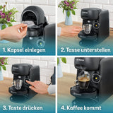 Bosch Tassimo finesse espresso na kapsle TAS162E, 70 nápojů, intenzivnější káva stisknutím tlačítka, automatické vypínání, udržitelné, perfektní dávkování, 1400 W, černá/černá