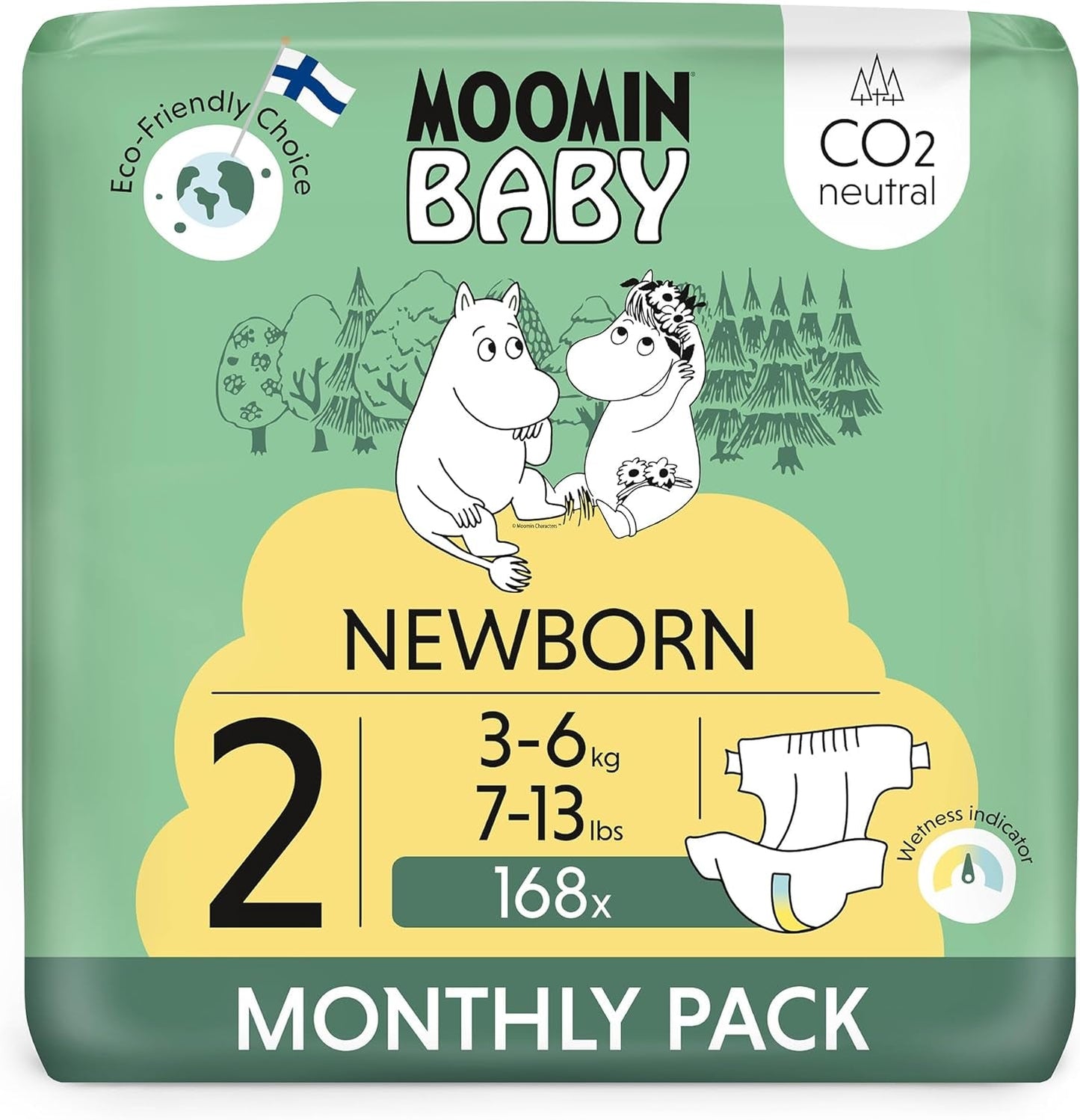 Moomin Dětské eko plenky, velikost 3, 5-8kg, 48 kusů, Premium měkké plenky | Měkký a šetrný k pokožce, prodyšný, savý, bez zbytečných chemikálií |