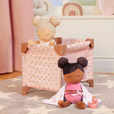 LullaBaby - Baby Puppen Laufstall - Faltbarer Puppen Laufstall in Rosa - Goldener Stern - Druckdesign - 36 cm Baby Puppen Kinderzimmer Zubehör - Vorgetäuschtes Spiel - Spielzeug für Kinder ab 2 Jahren