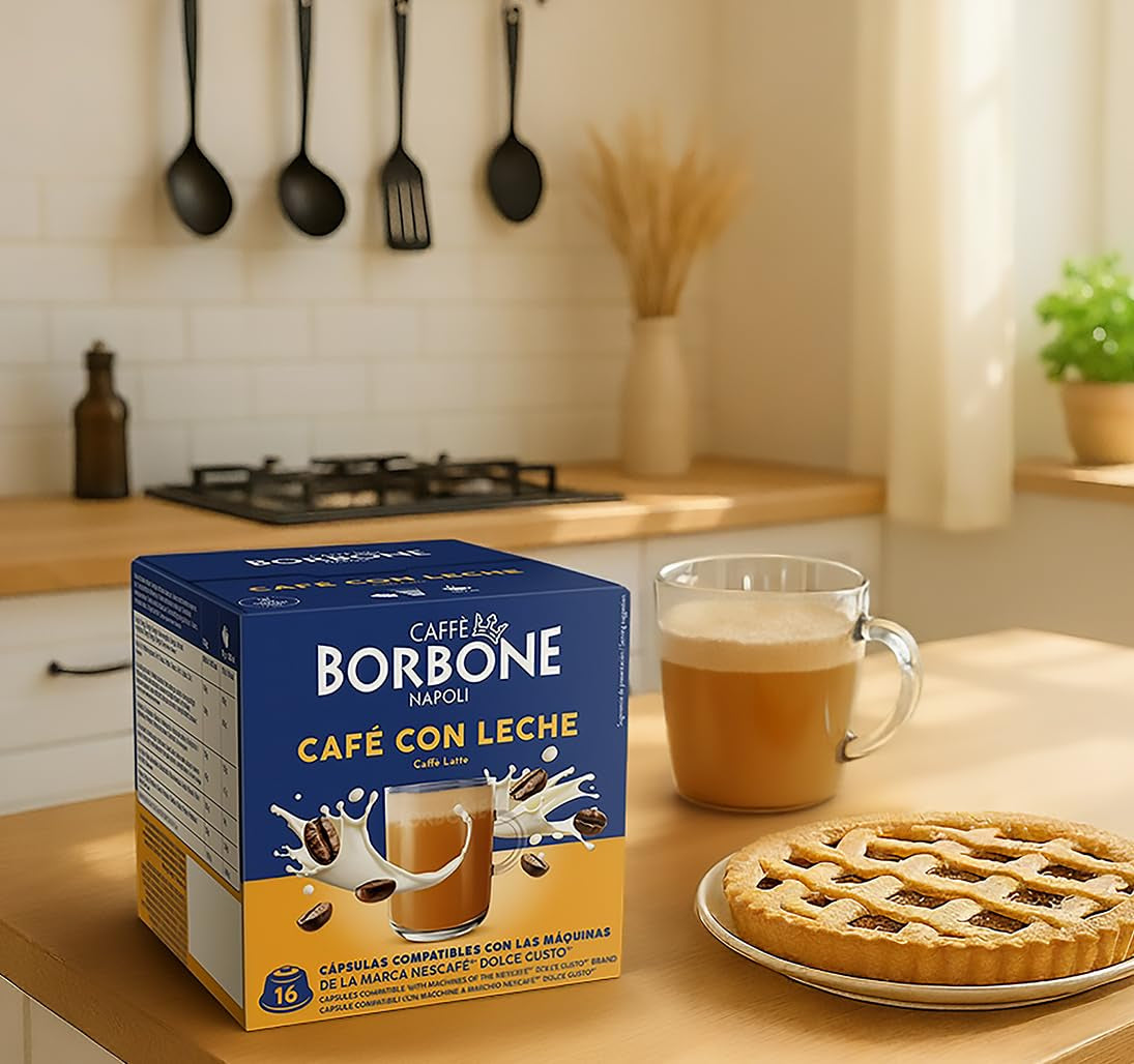 Caffè Borbone Café au Lait - 64 kapes - Lösliches Pulvergetränk mit Milchpulver and Instantkaffee - Kompatibilní s Kaffeemaschinen der Marke Nescafè®* Dolce Gusto®*