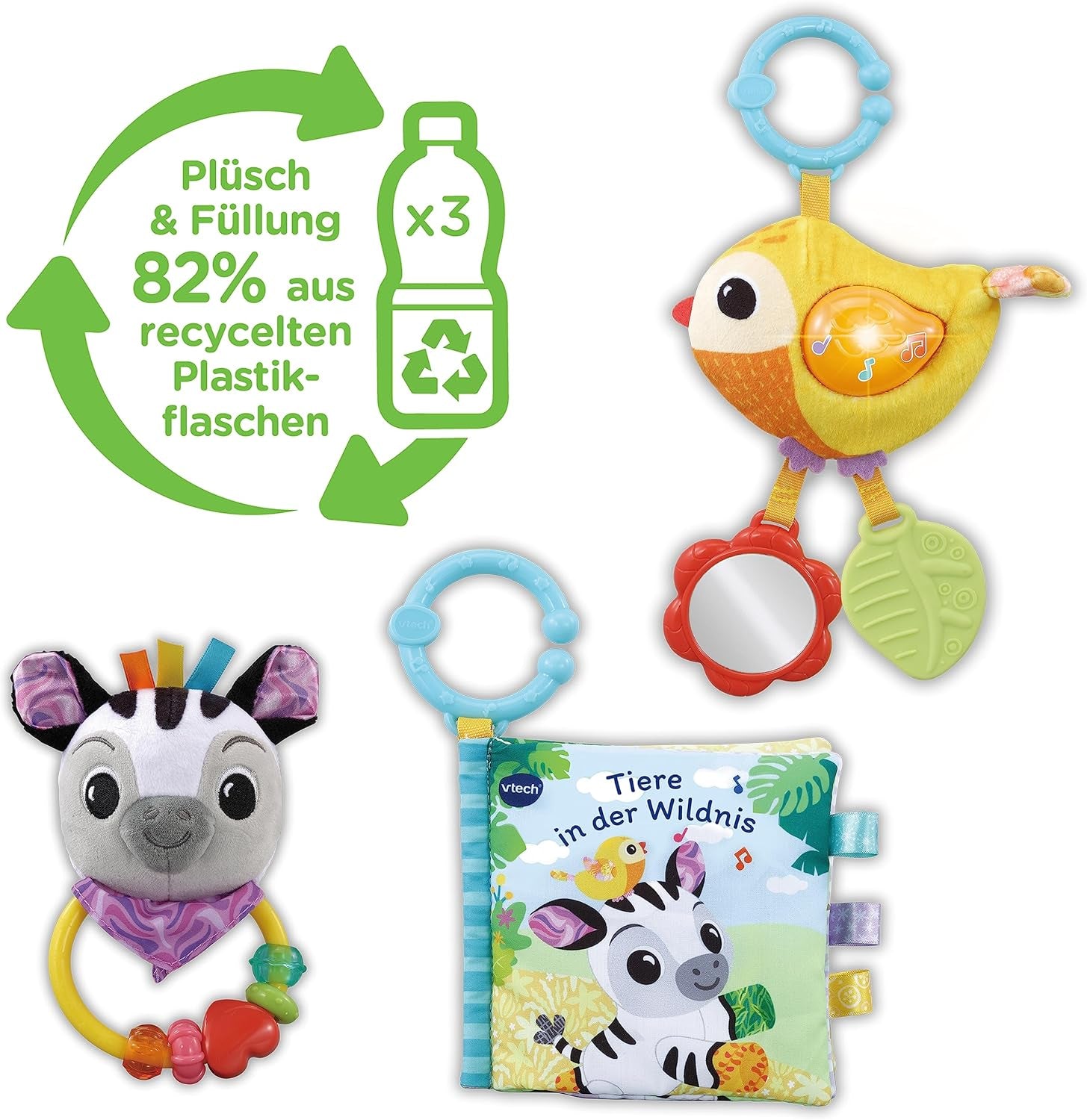 VTech Baby - Dárková sada Baby's Animal Friends - Sada hraček s látkovou knihou, Zpívajícím ptáčkem a Zebrou chrastítkem - Pro 0-24 měsíců Hračky pro miminka Naty Shop