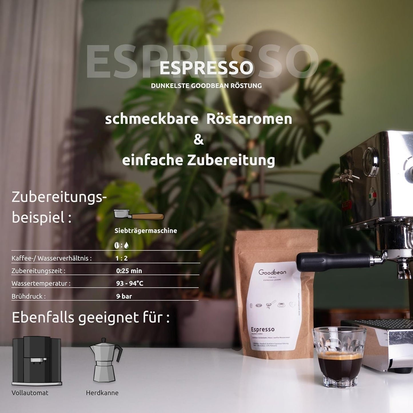 ESPRESSO | Kávová zrna 500g - 100% Arabica | Čerstvě upražené pro přípravu espressa | Celá kávová zrna | Klasická chuť kávy