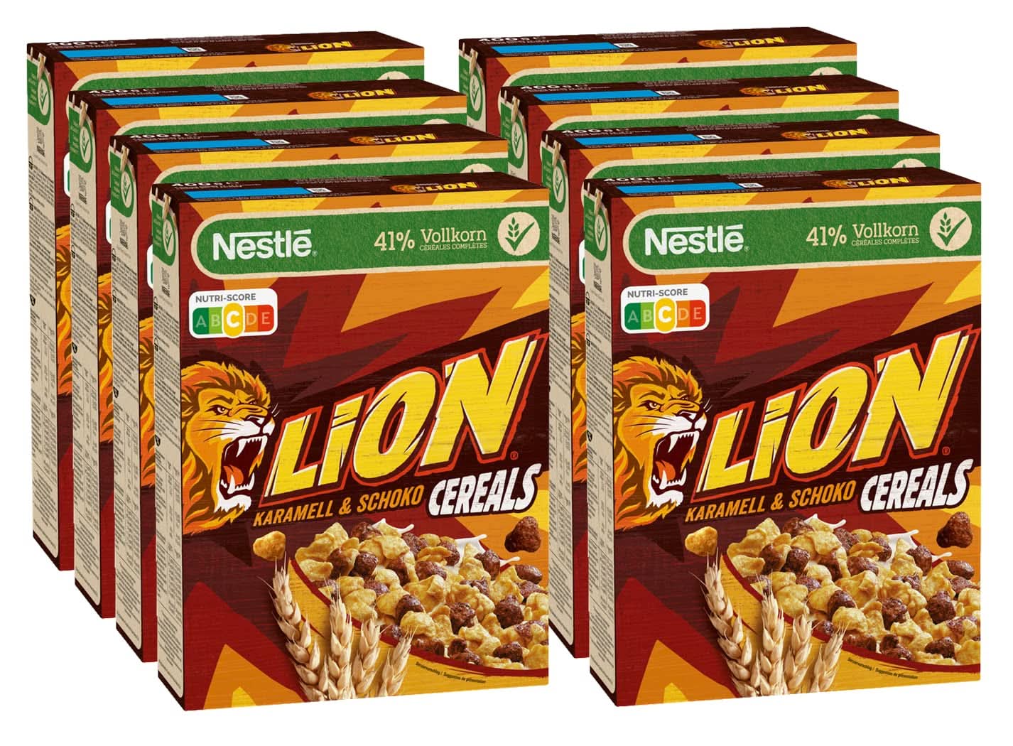 Cereální LION, Cereální čokoláda s karamelem a 41% celozrnné mouky, balení 8 x 400 gramů Cereal Naty Shop