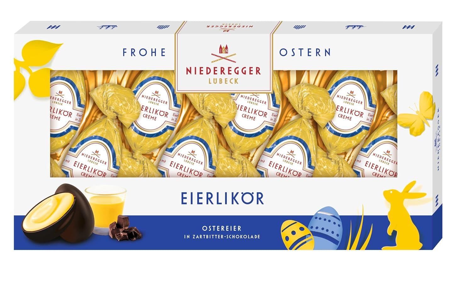 Niederegger | Čokoládová vajíčka | Vaječný likér | 1 x 100 g | Velikonoční vajíčka v hořké čokoládě | Velikonoční vajíčka | velikonoční dárek