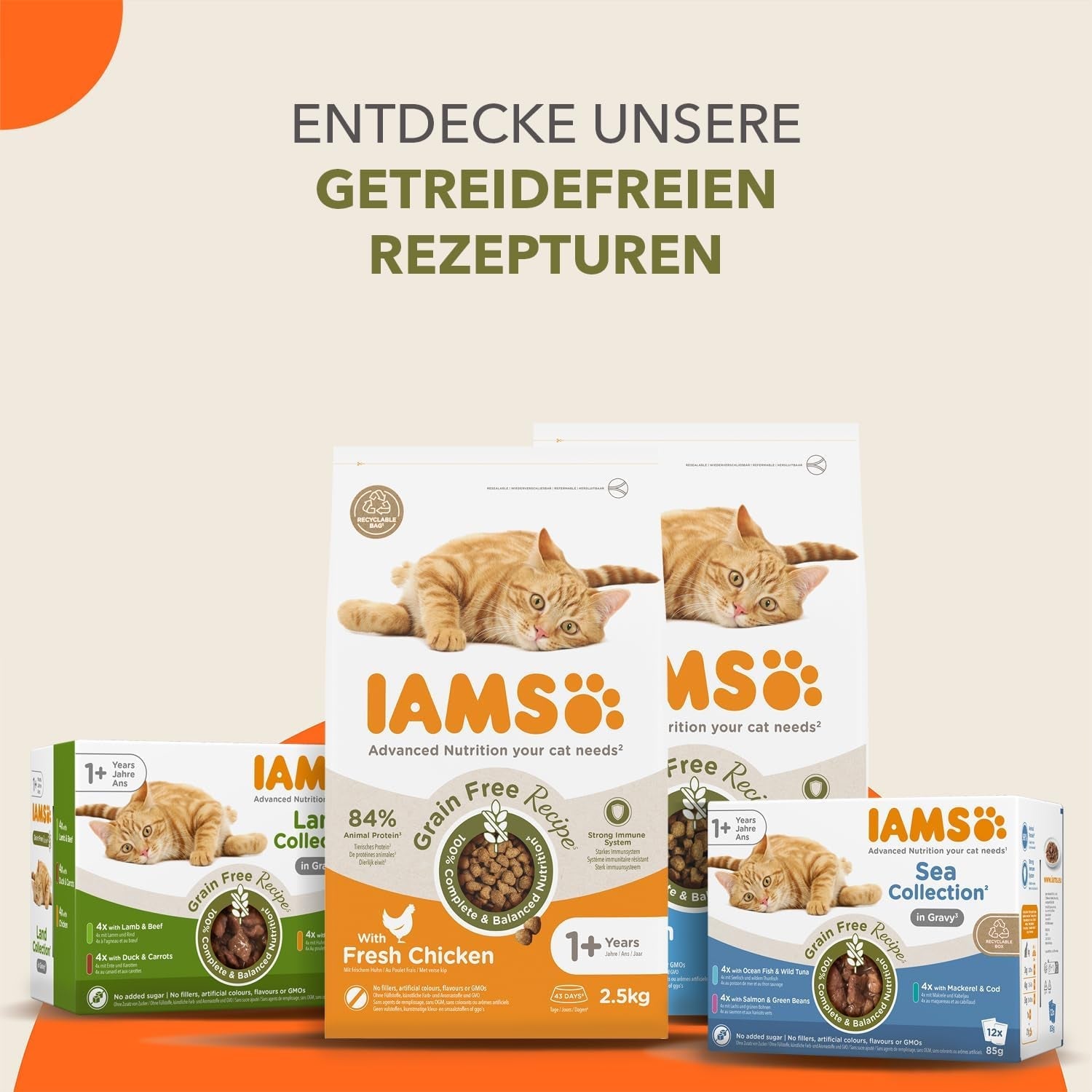 IAMS Delights Land Collection Mokré krmivo pro kočky bez obilovin - Balení různých druhů masa Více balení Mokré krmivo bez obilnin pro kočky od 1 roku 12 x 85 g