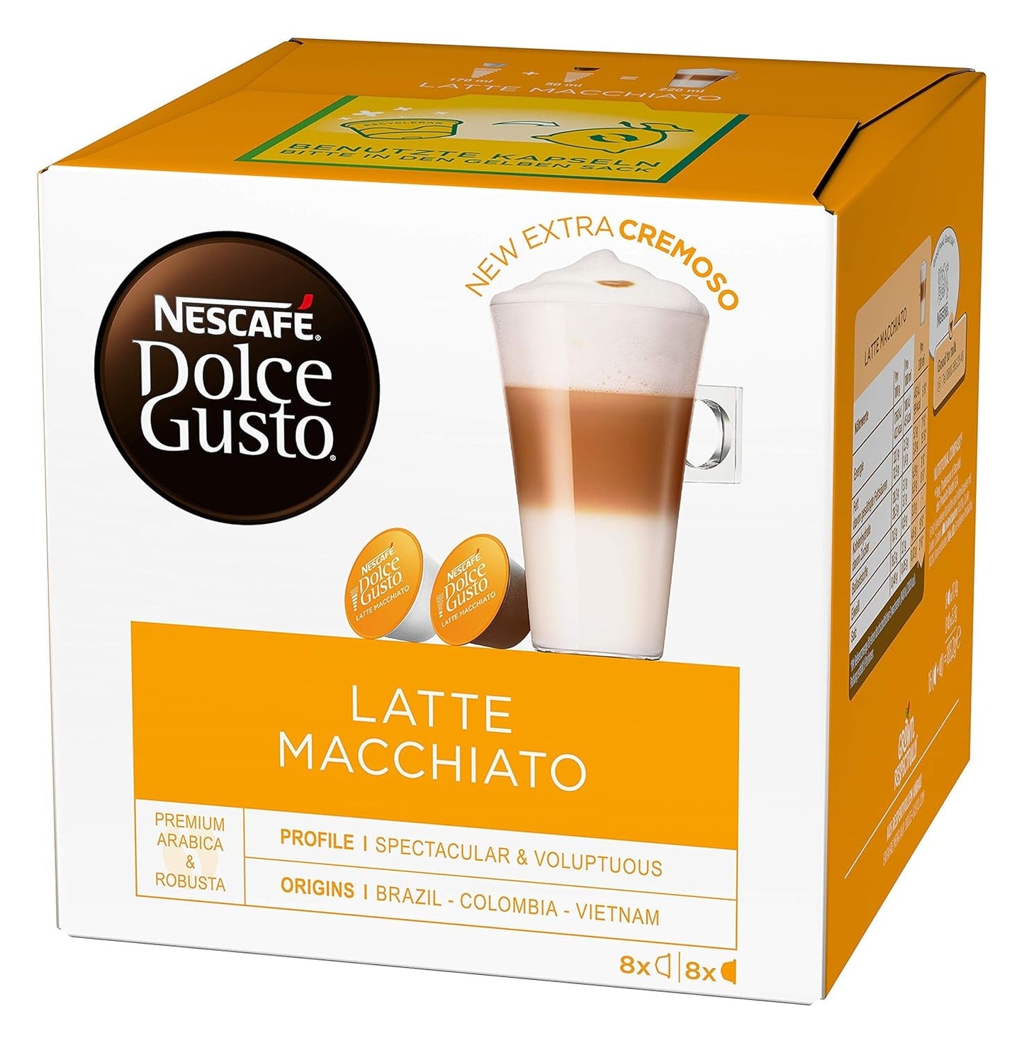 NESCAFÉ Dolce Gusto Latte Macchiato, 48 Kaffeekapseln, Aromatischer Espresso, 3-Schichten - Köstlichkeit aus feinem Milchschaum, Aromaversiegelte Kapseln, 6er Pack (3x16 Kapseln)