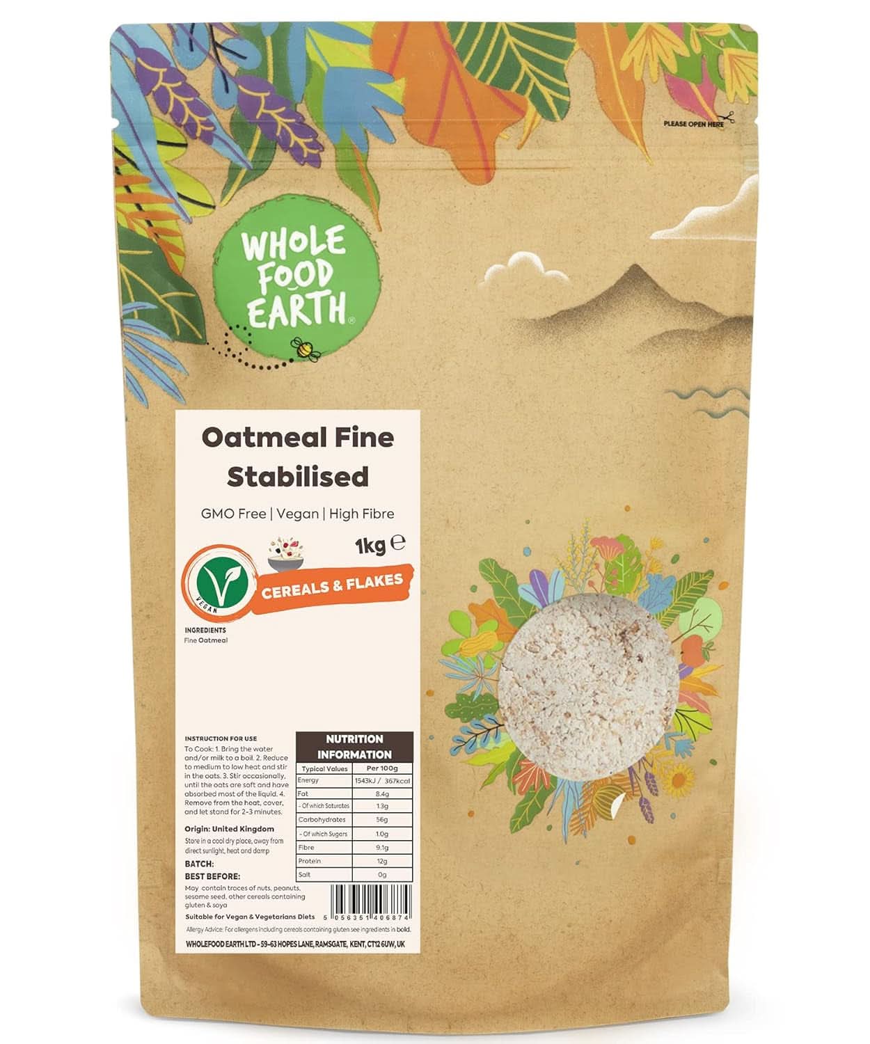 Ovesné vločky jemné - Bez GMO - Veganské - Bez mléka - Bez přidaného cukru 1kg Naty Shop Cereálie