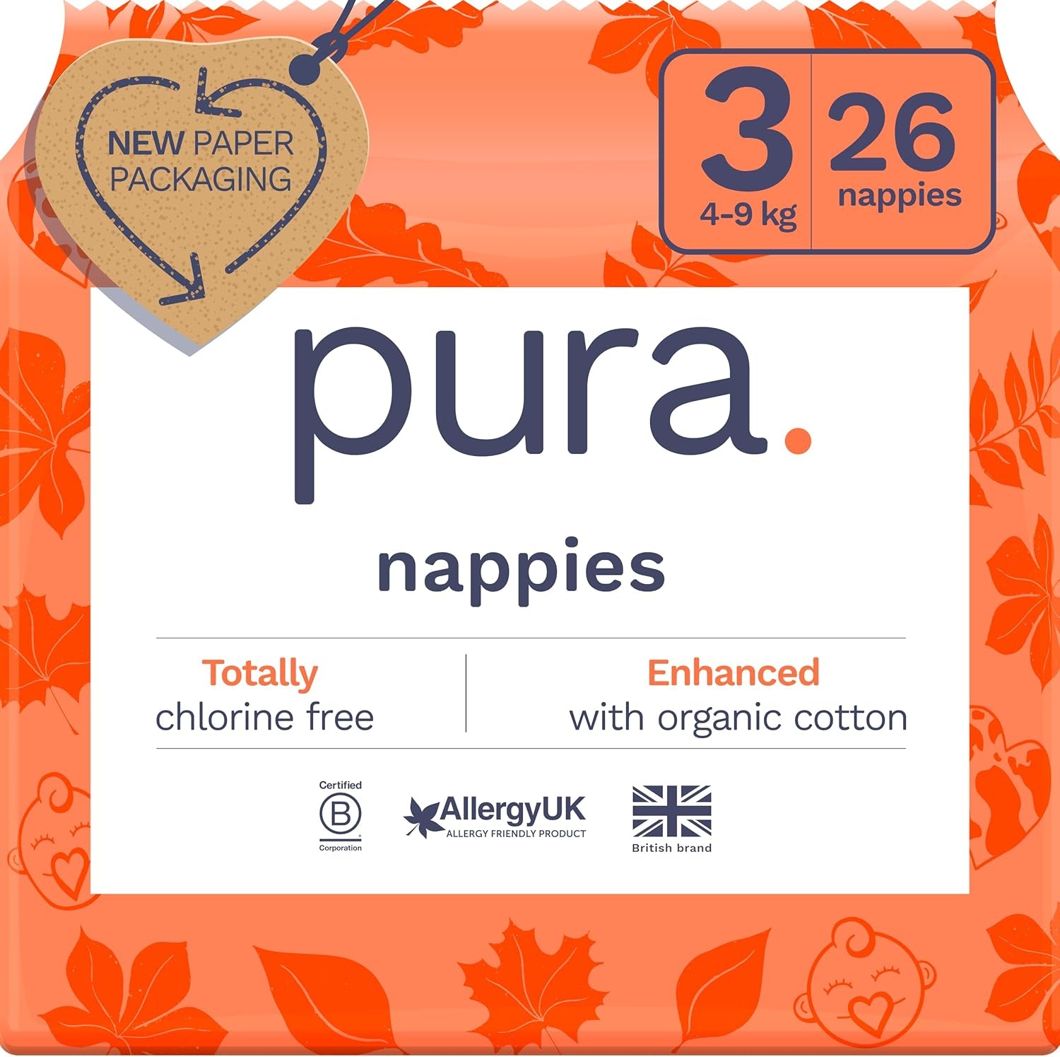 Ekologické dětské plenky – velikost 3 (4-9 kg), 1 balení (26 plen), ultra jemné plenky pro citlivou pokožku, organická bavlna, ochrana proti vytečení až 12 hodin, nový průvodce velikostí