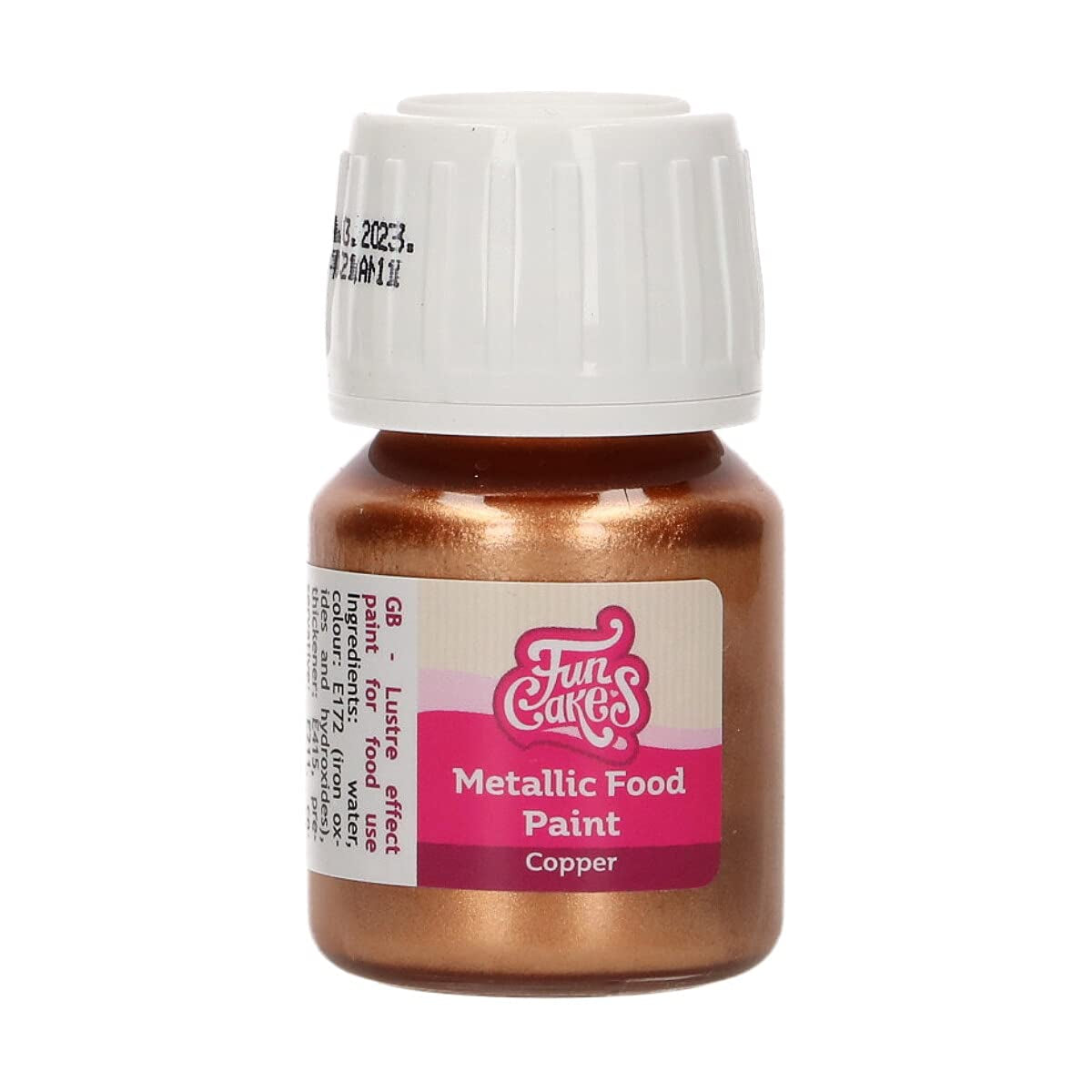 Funcakes Metallic Food Paint, Copper Color: Vytvořte kovové efekty na fondánu, marcipánu, královské polevě a sušenkách. 100% jedlé potravinářské barvivo, Halal, vhodné pro vegetariány a vegany. 30 ml.