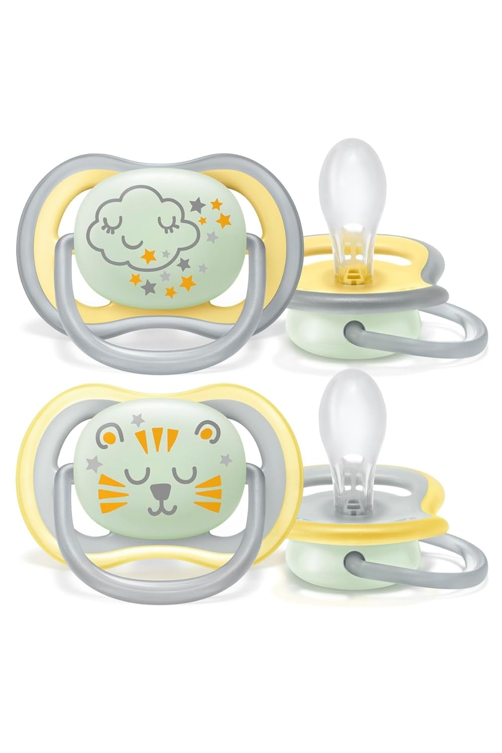 Noční dudlík Philips AVENT Ultra Air pro děti 18+ měsíců Zářící ve tmě Twin Pack Cloud/Tiger (model SCF376/01)